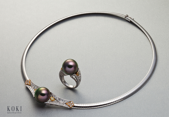 Tahitian Pearl Omega Chain Necklace & Tahitian Pearl Ring